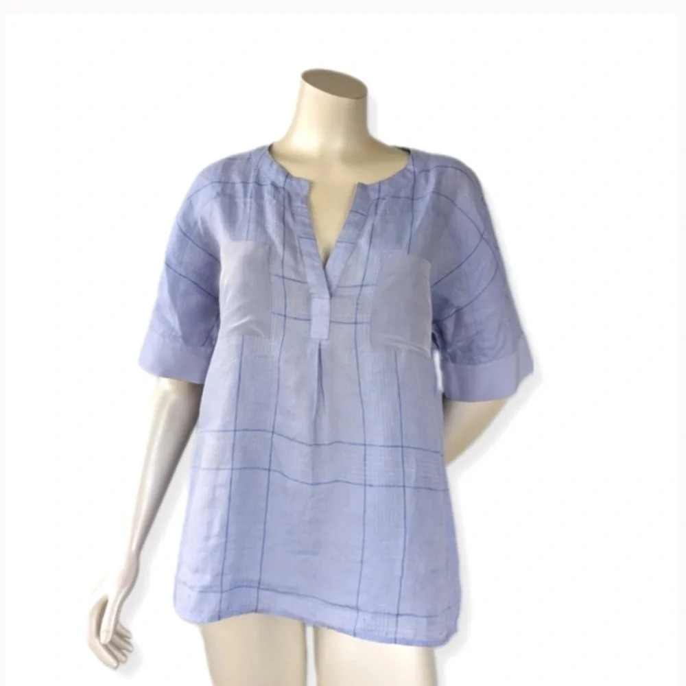 Tommy Bahama Leslie Blue Linen Blend Popover Top